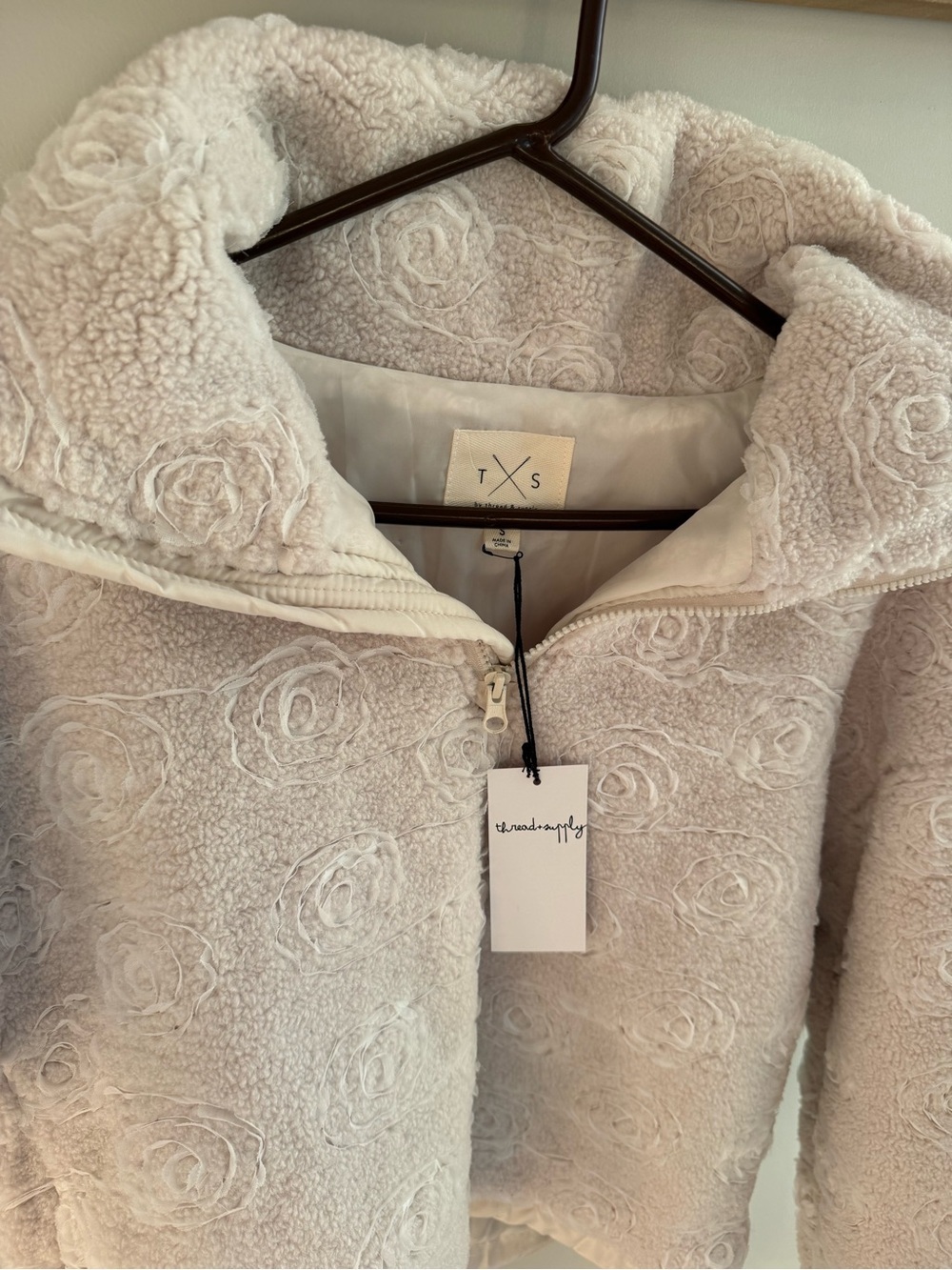 Thread & Supply Cream Textured Faux-Sherpa Half-Zip Pullover - Picture 4 of 7